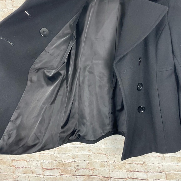 MICHAEL Michael Kors Black Wool Blend Pea Coat | Small Double-Breasted Pockets - Picture 4 of 9